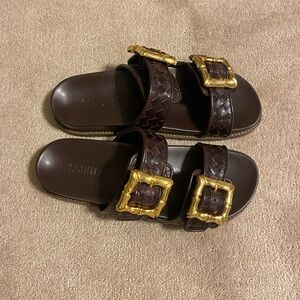 Schiultz Chocolate brown croc leather slides
